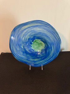 lot 131 image: Handcrafted Blue and Green Art Glass Bowl