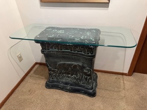 lot 140 image: Elephant Motif Console Table with Glass Top