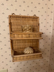 lot 142 image: Wall-Mounted Wicker Shelf with Two Baskets