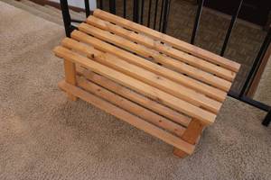 lot 5 image: Wooden Slatted Two-Tier Bench or Shoe Rack