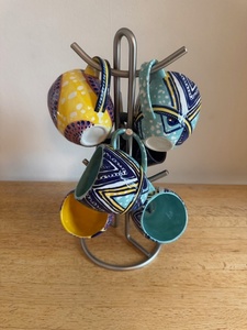 lot 152 image: Set of 6 Colorful Ceramic Mugs with Holder
