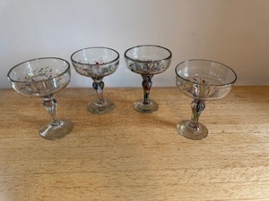 lot 164 image: Set of 4 Hand-Blown Margarita Glasses with Colorful Swirl Stems
