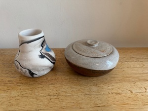 lot 165 image: Handmade Studio Pottery Vase and Lidded Bowl Set