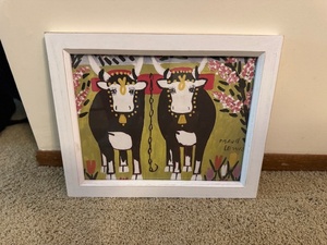 lot 185 image: Framed Maud Lewis Folk Art Print of Two Cows