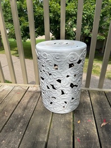 lot 193 image: White Ceramic Drum Garden Stool with Cutout Design
