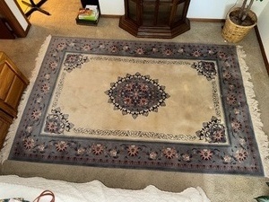 lot 210 image: Large Oriental Style Area Rug with Fringe and Floral Border
