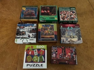 lot 214 image: Collection of 8 Holiday and Christmas-Themed Jigsaw Puzzles, 500-1000 Pieces