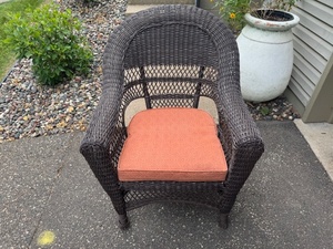 lot 221 image: Wicker Patio Chair with Cushion