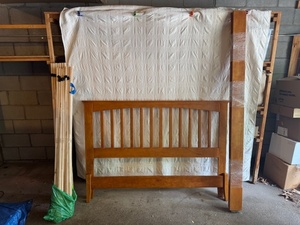 lot 232 image: Wooden Queen Bed Frame with Slats and Headboard