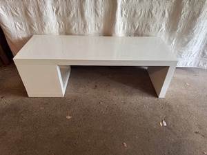 lot 235 image: Modern White Rectangular Coffee Table with Open Side Shelf