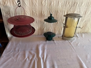 lot 260 image: Set of 3 Hanging Bird Feeders - Metal and Plastic