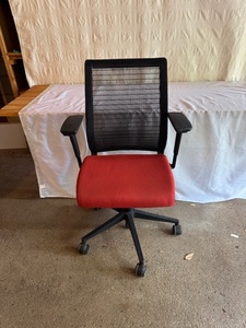 lot 281 image: Ergonomic Office Chair with Red Seat and Mesh Back