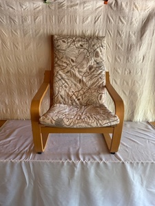 lot 282 image: Modern Wooden Armchair with Floral Cushion