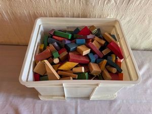 lot 284 image: Large Bin of Assorted Wooden Building Blocks