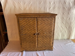 lot 296 image: Woven Wicker Cabinet with Double Doors and Interior Shelf
