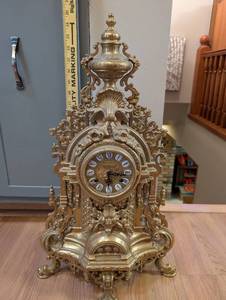 lot 12 image: Antique Ornate Brass Mantel Clock with Roman Numerals