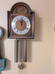 lot 34 image: Tempus Fugit Wall Clock with Weights and Pendulum, 25 Inch Height