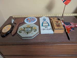 lot 63 image: Lot of Scandinavian Folk Art Decor and Flags