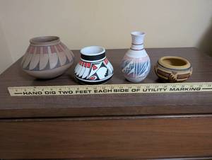 lot 68 image: Set of 4 Native American Style Handcrafted Pottery Vases and Bowls