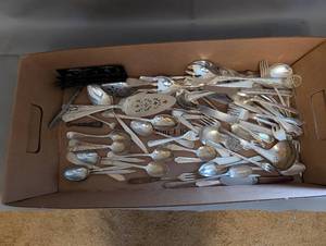 lot 77 image: Collection of Vintage Silver-Plated Flatware and Serving Pieces