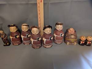 lot 81 image: Collection of 8 Vintage Friar Tuck Themed Ceramic Banks and Figurines