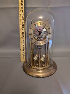 lot 151 image: Elgin Anniversary Mantel Clock with Glass Dome and Brass Base