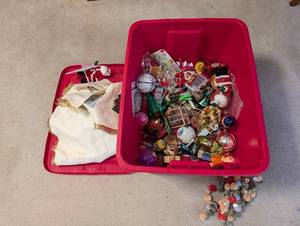 lot 244 image: Large Collection of Christmas Ornaments and Tree Skirts