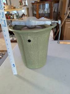 lot 247 image: Vintage Hostess Ice Cream Freezer Hand Crank with Green Bucket
