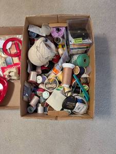 lot 249 image: Collection of Vintage Sewing Supplies with Threads, Needles, and Accessories
