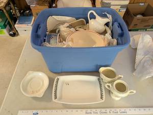 lot 265 image: Lot of Assorted Ceramic and Porcelain Tableware in Storage Tote