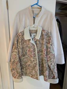 lot 317 image: Set of 2 Womens Jackets - Coldwater Creek Tapestry Sherpa L and Alfani Faux Suede L