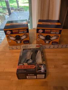 lot 326 image: Lot of 2 6000 Lumens Superior Garage Lights and Camo LED Headlamp