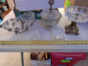 lot 331 image: Collection of Vintage Glass Candy Dishes and Compotes with Metal Accents