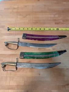 lot 362 image: Pair of Antique Decorative Knives with Brass Handles and Sheaths