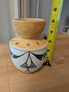 lot 371 image: Acoma Pueblo Clay Pottery Vase with Open Top and Painted Design - Sky City NM