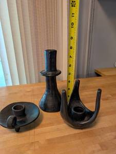 lot 374 image: Set of 3 Black Ceramic Candle Holders Assorted Shapes