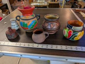 lot 375 image: Collection of 6 Decorative Handpainted Pottery Vases and Jugs