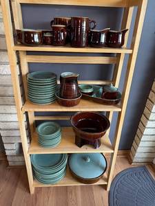lot 5 image: Large Collection of Red Wing Pottery Village Green Stoneware Dinnerware Set with Mugs, Plates, Serving Pieces and Bowls