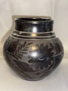 lot 98 image: 1999 Black Pottery Vase by Teresita Medel Lucero Santa Clara Pueblo