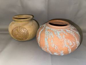 lot 108 image: Set of 2 Southwestern Pottery Vases, Signed Dixon NM Johnson Pottery