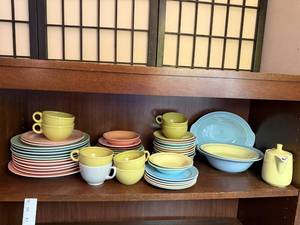 lot 111 image: Set of Lu-Ray Pastels Dinnerware Assorted Plates Cups and Serving Pieces