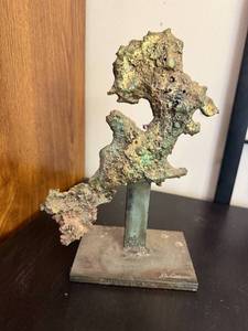 lot 127 image: Signed Abstract Metal Sculpture on Stand by L. Lucas