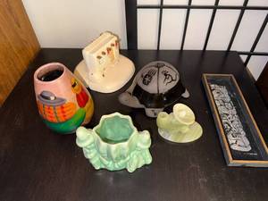 lot 133 image: Collection of 6 Southwest Decor Items Including Pottery, Figurines, and Framed Art