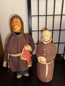 lot 134 image: Pair of Vintage Monk Figurines with Brown Robes