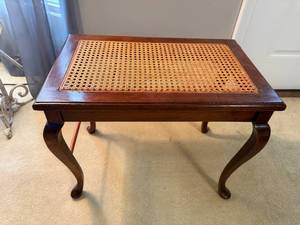 lot 139 image: Vintage Wooden Bench with Cane Top, 24x14x18 Inches