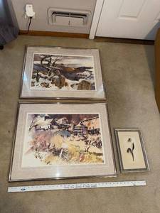 lot 148 image: Set of 3 Framed Art Prints - Raleigh Kinney Signed and Flower Study