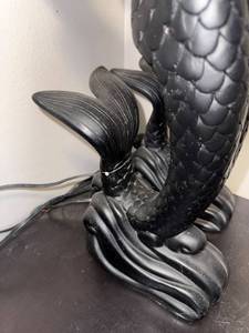 Pair of Vintage Black Mermaid Table Lamps with Frosted Glass Globes