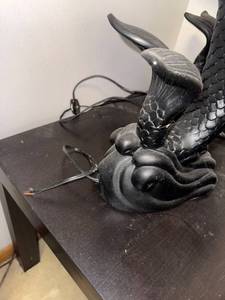 Pair of Vintage Black Mermaid Table Lamps with Frosted Glass Globes