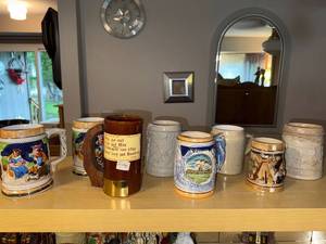 lot 181 image: Collection of 8 Vintage Beer Steins and Mugs - German, Japanese, and Decorative Styles