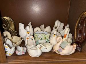 lot 186 image: Collection of Porcelain and Ceramic Swan Figurines and Planters